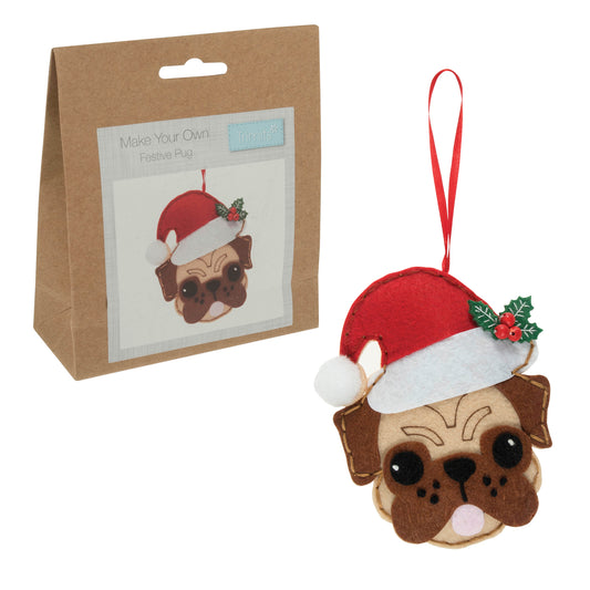 Felt Decoration Kit - Pug in a Santa Hat