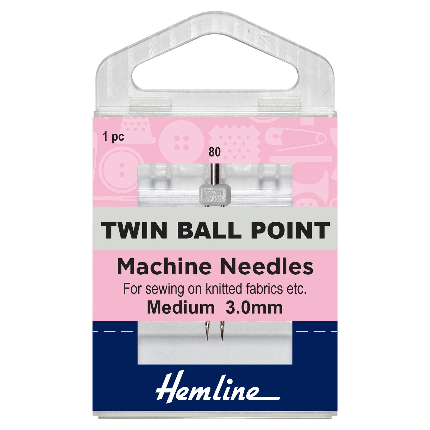 Hemline Twin Machine Needle Ballpoint 80/12 3mm 1pcs