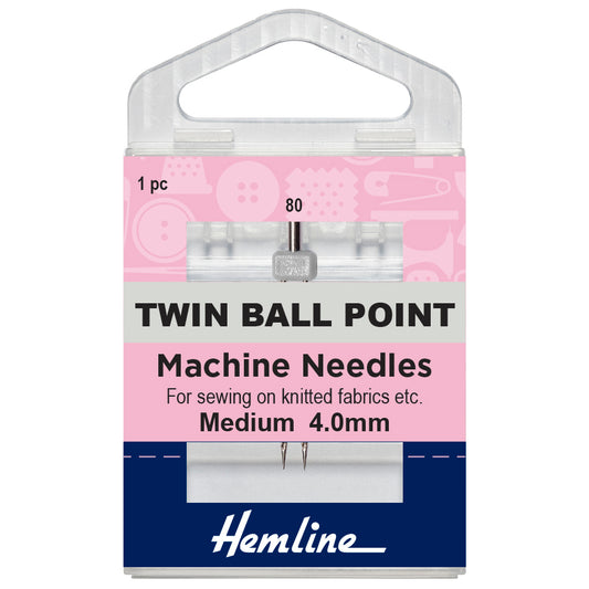 Hemline Twin Machine Needle Ballpoint 80/12 4mm 1pcs