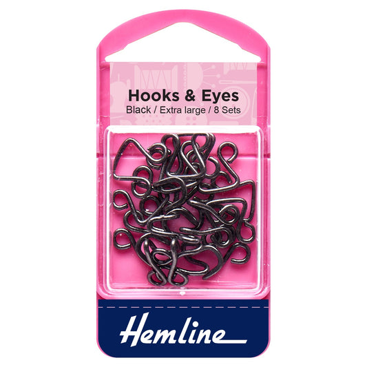 Hemline Hooks & Eyes Size 13 -Black - 8 Sets~