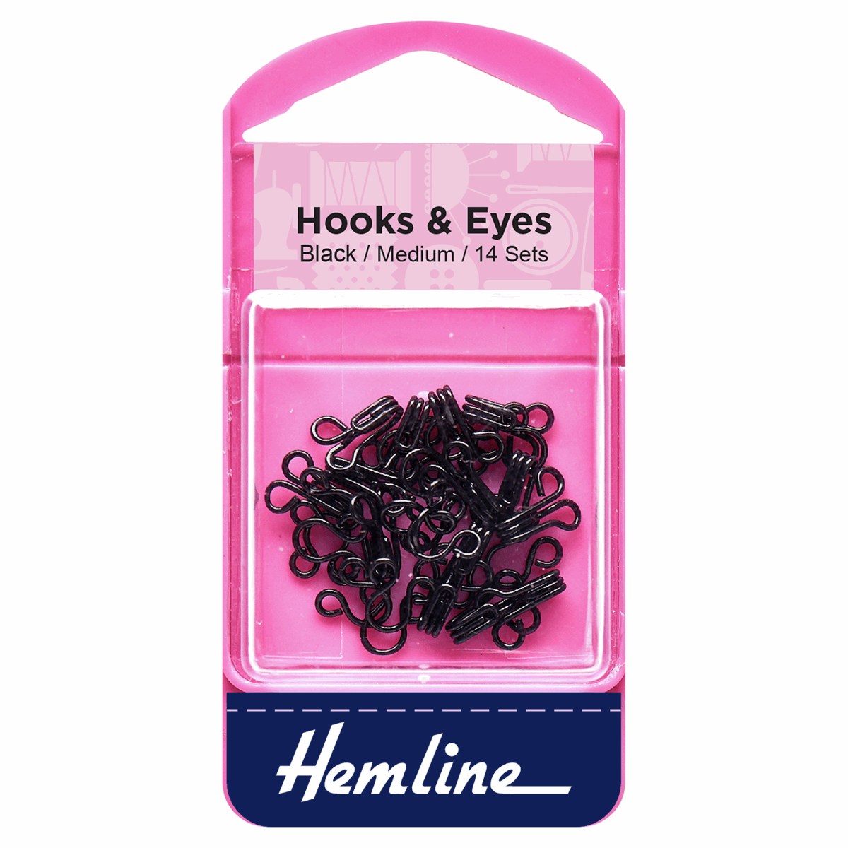 Hemline Hooks & Eyes Size 2 -Black - 14 Sets~