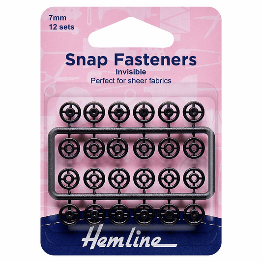 Hemline Snap Fasteners Invisible Black 7mm 12 Sets