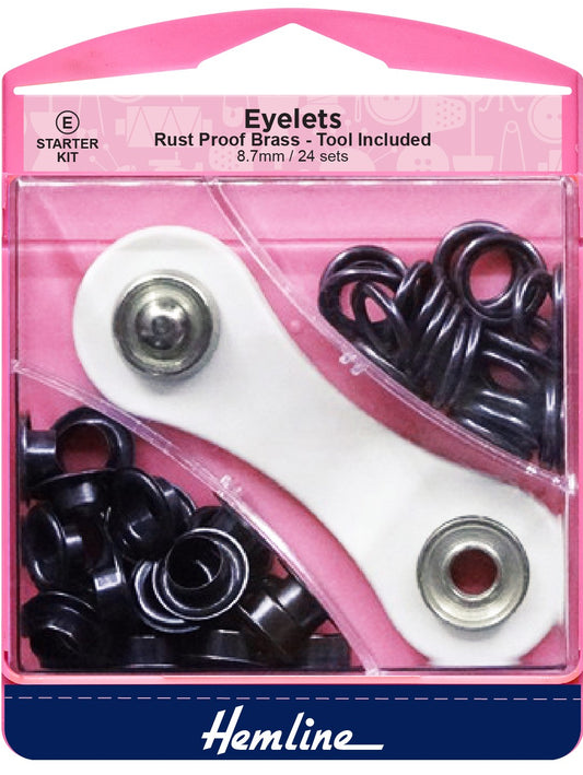 Hemline Eyelet Starter Kit 8.7mm Black