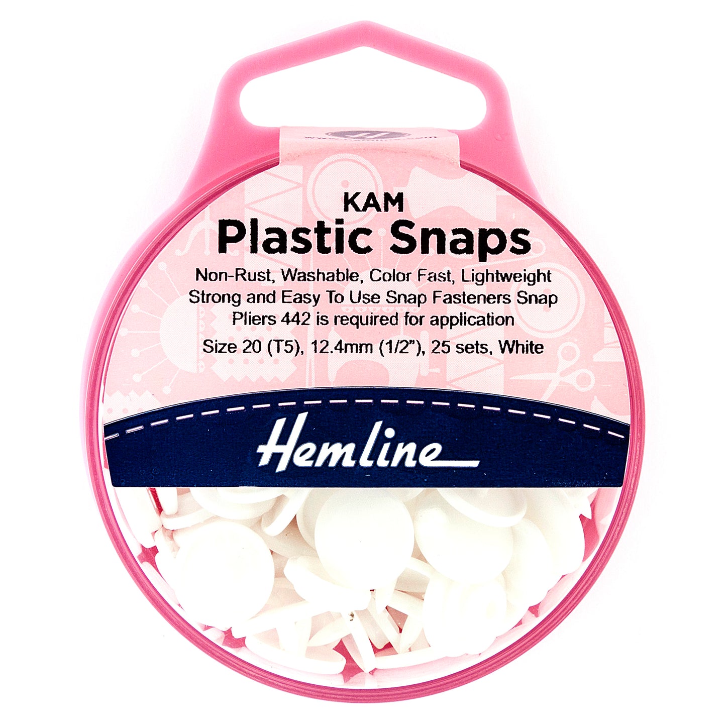 Hemline Kam Plastic Snaps White