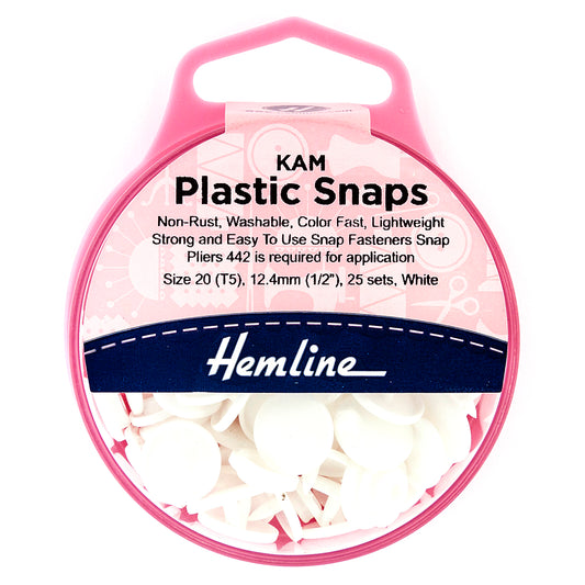 Hemline Kam Plastic Snaps White