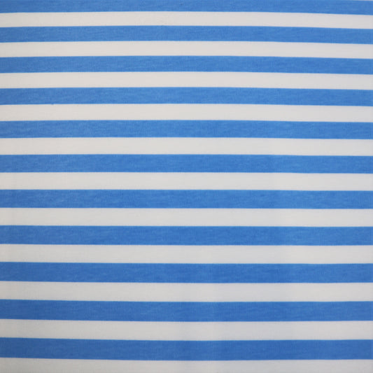 Cotton Jersey in Blue and White Thick Stripes