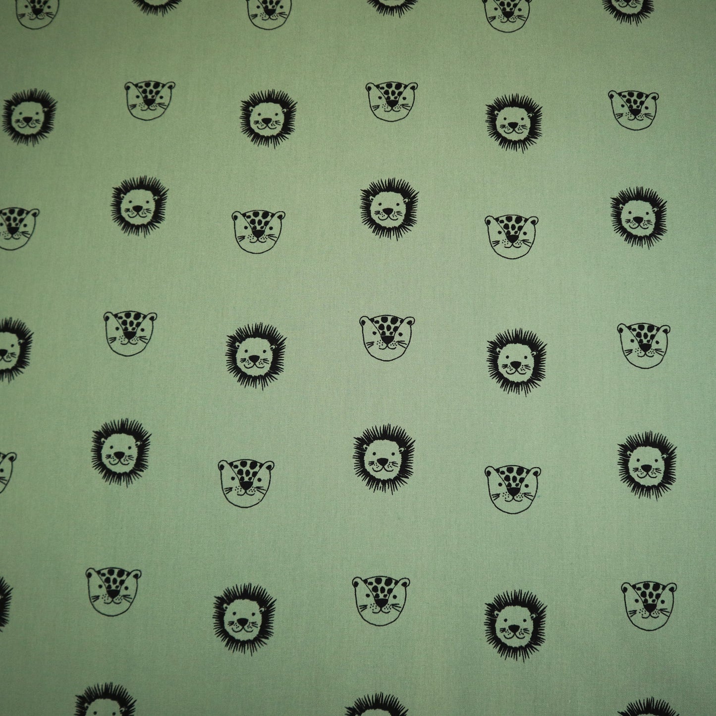 100% Organic Cotton Poplin in Sage Lion Print