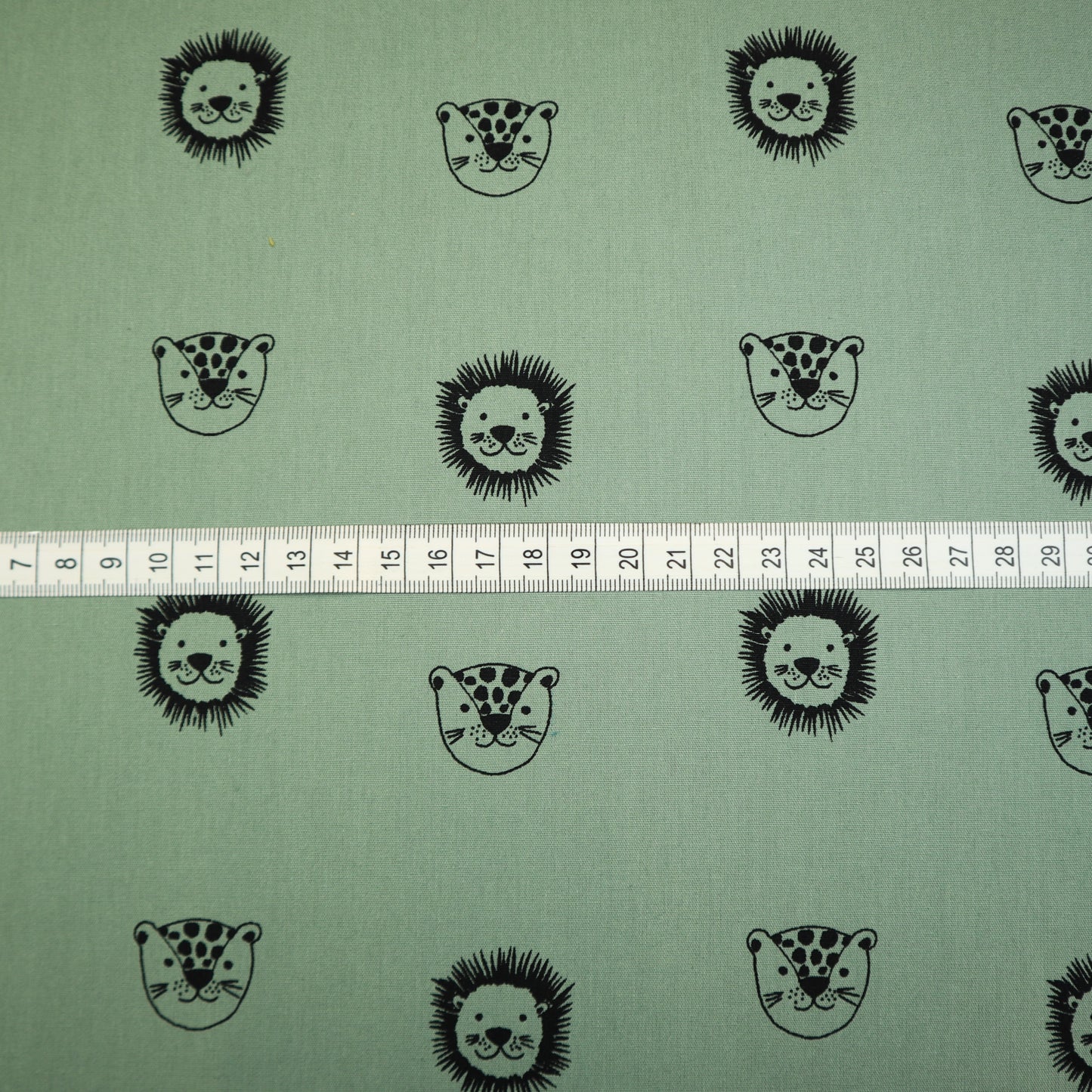 100% Organic Cotton Poplin in Sage Lion Print