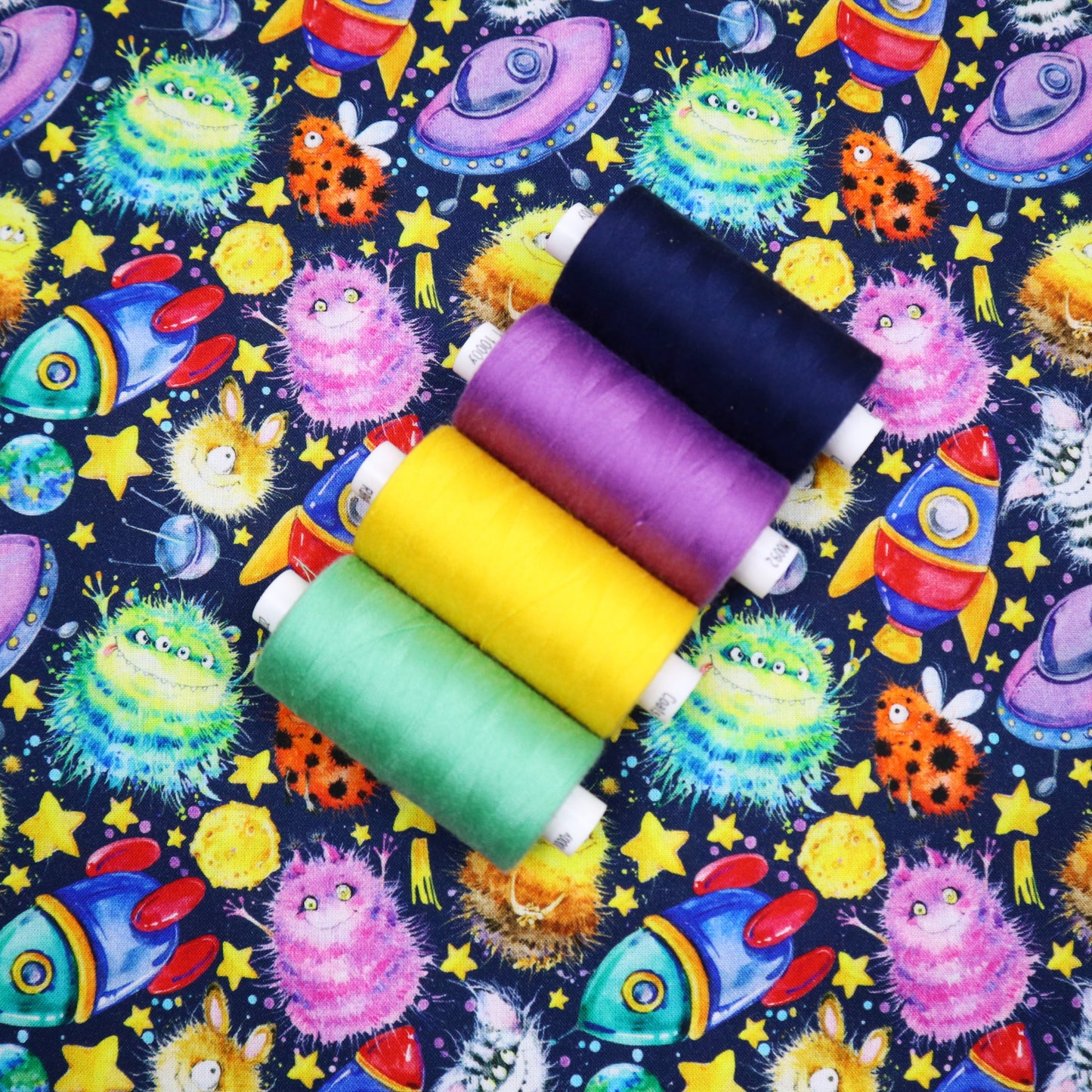 100% Cotton in Space Monster Print