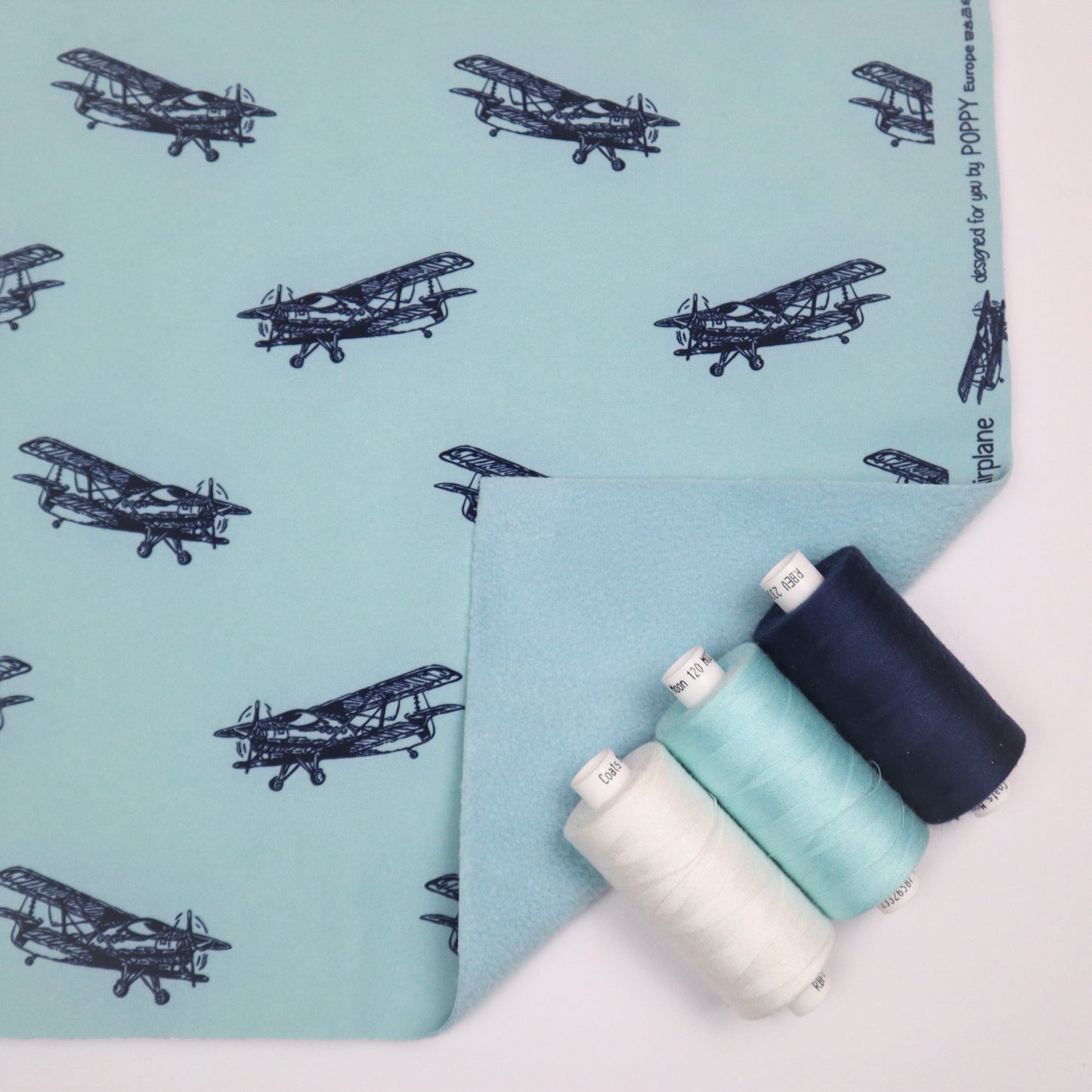 Fleece-Backed Softshell in Blue Airplane Print