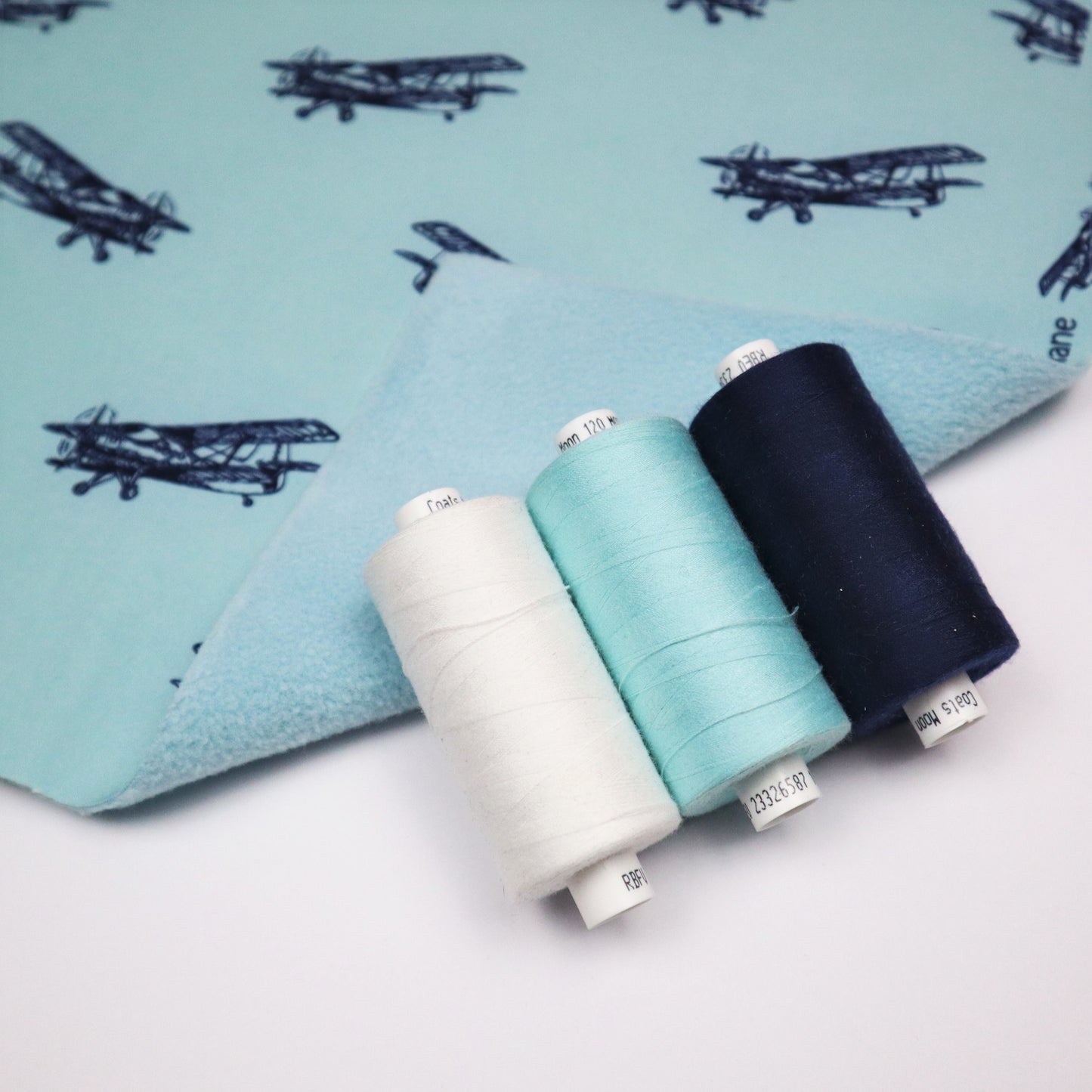 Fleece-Backed Softshell in Blue Airplane Print