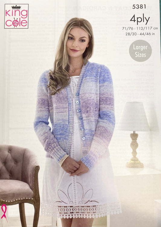 King Cole 5381 - 4ply Cardigan and Waistcoat