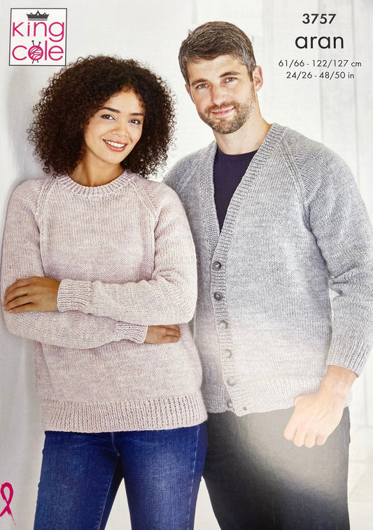 King Cole 3757 - Aran - Cardigan and Sweater for Adults and Children