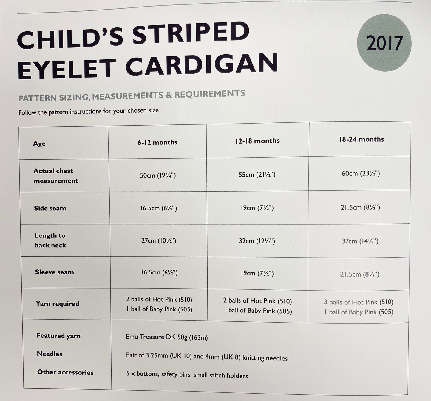 Emu Knitting Pattern Child's Striped Eyelet Cardigan DK (2017)