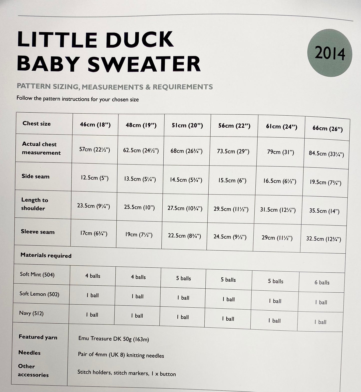 Emu Knitting Pattern Little Duck Baby Sweater  DK (2014)