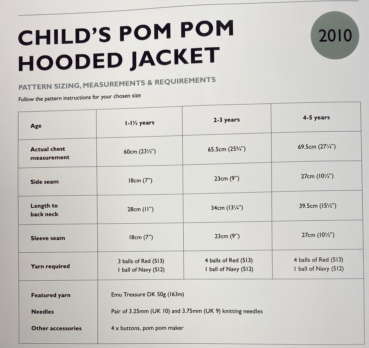 Emu Knitting Pattern Child's Pom Pom Hooded Jacket DK (2010)