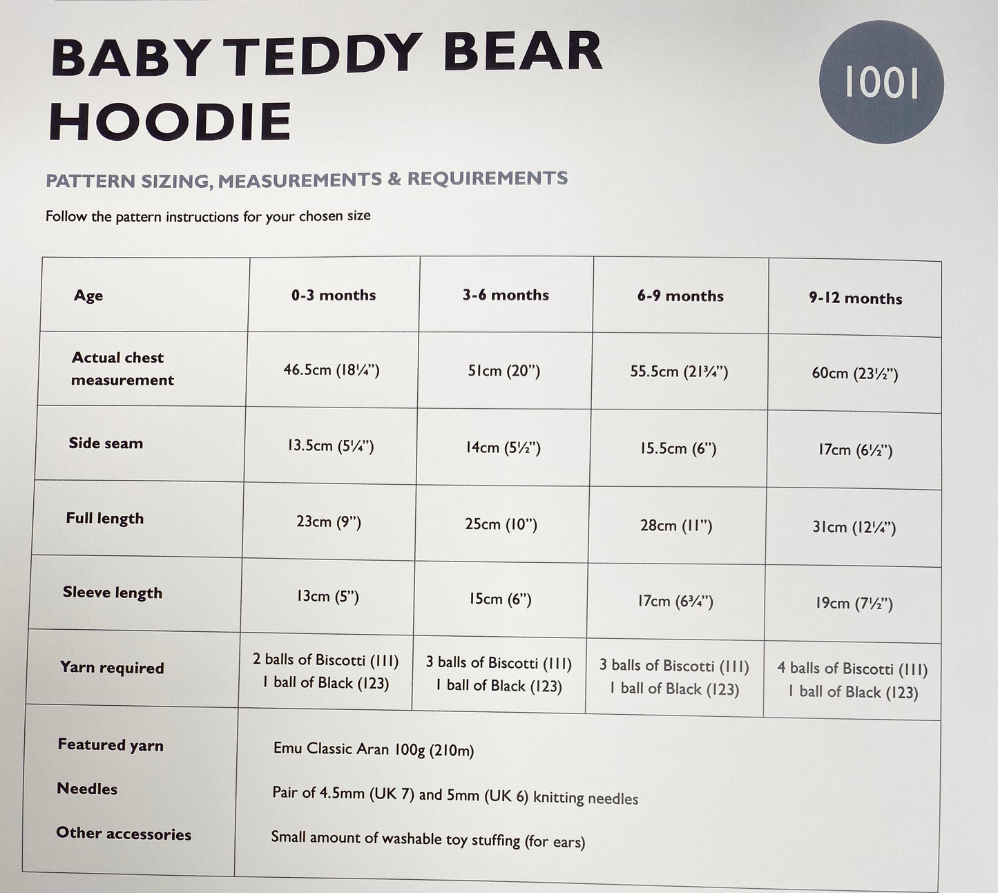 Emu Knitting Pattern Baby Teddy Bear Hoodie Aran (1001)