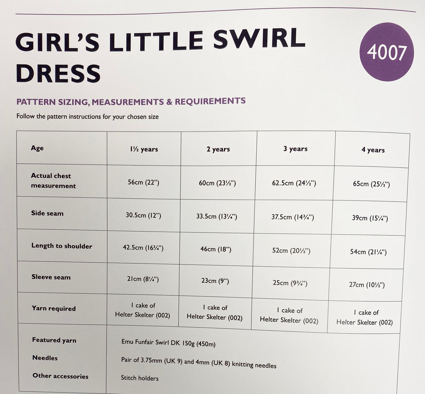 Emu Knitting Pattern Girl's Little Swirl Dress DK (4007)