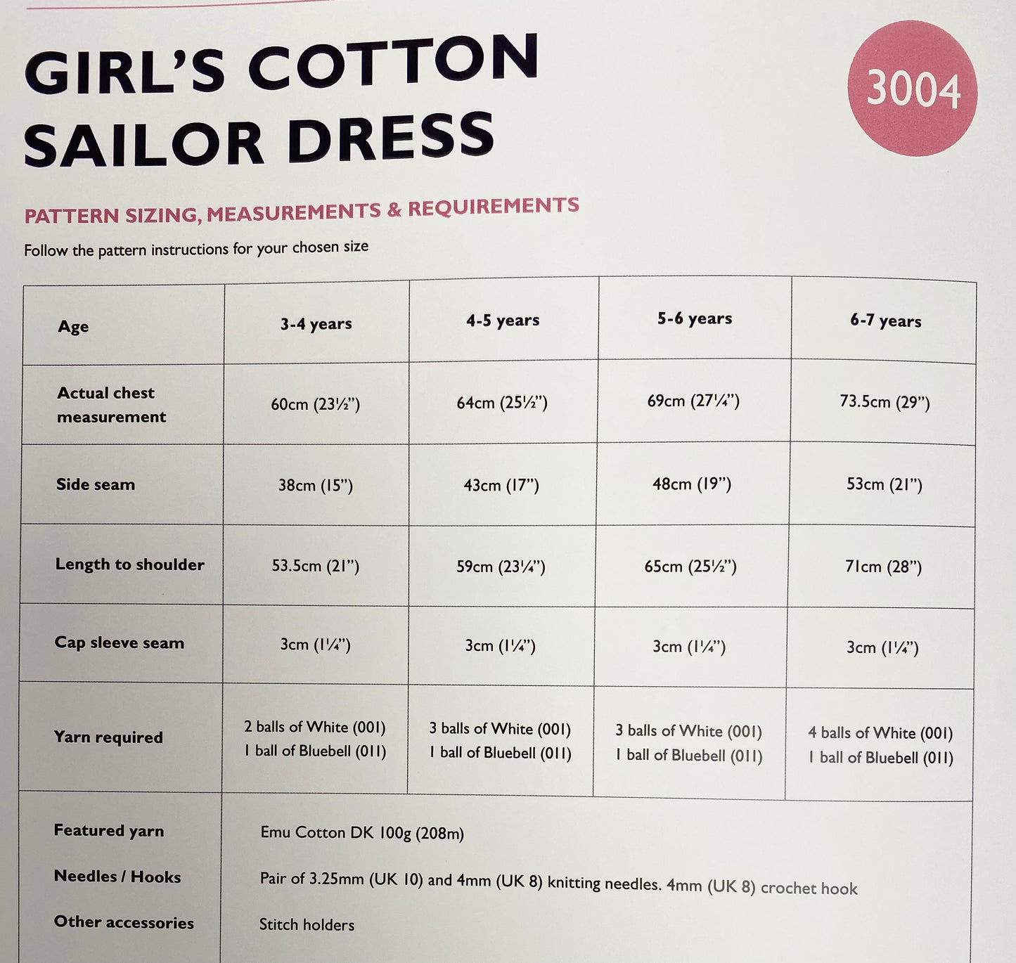 Emu Knitting Pattern Girl's Sailor Dress DK (3004)