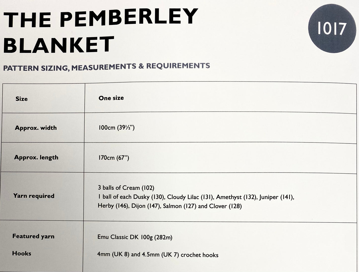 Emu Crochet Pattern The Pemberley Blanket DK (1017)