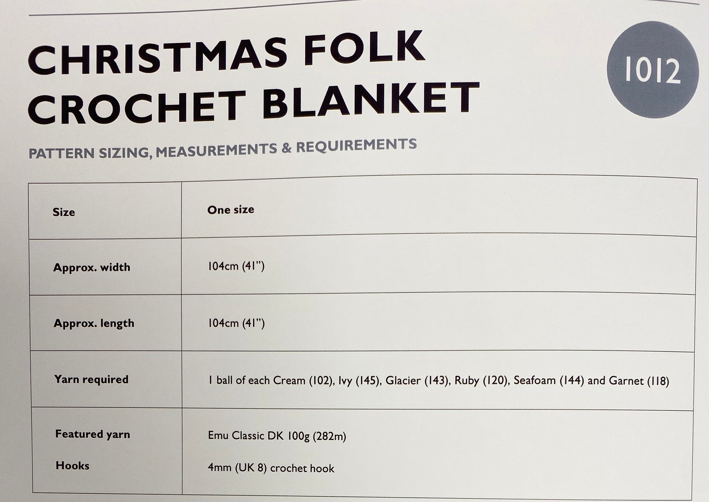 Emu Crochet Pattern  Christmas Folk Crochet Blanket DK (1012)