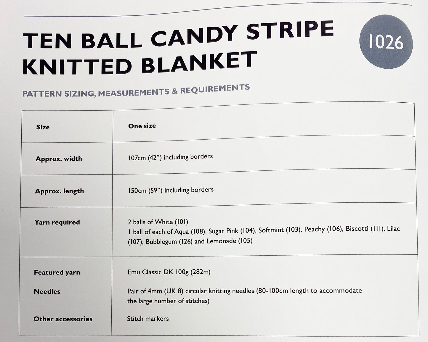 Emu Knitting Pattern Ten Ball Candy Stripe Knitted Blanket