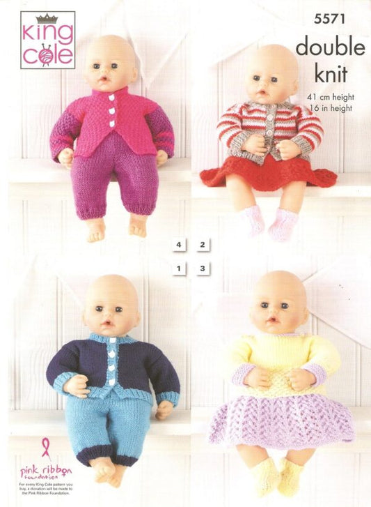 King Cole 5571 Dolls Clothes (16") Double knit