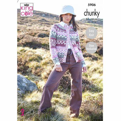 King Cole 5906 - Chunky - Ladies Sweater and Cardigan Easy to Knit