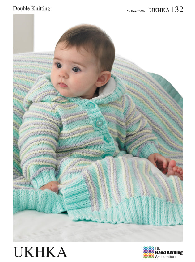 UKHKA 132 Knitting Pattern Babies Cardigan, Hat and Blanket - Double Knitting