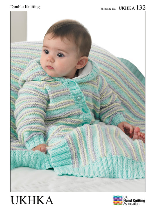 UKHKA 132 Knitting Pattern Babies Cardigan, Hat and Blanket - Double Knitting