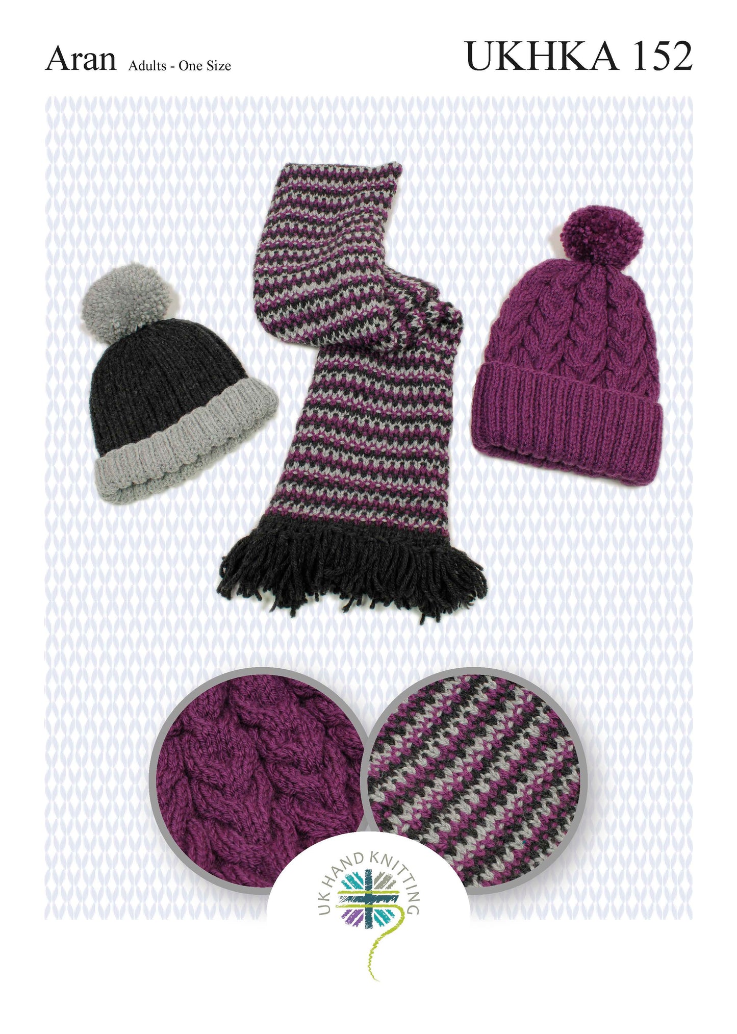 UKHKA 152 Knitting Pattern Adults Hat, and Scarf - Aran