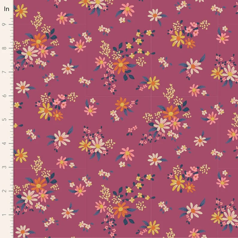 100% Cotton  by TILDA Daisyfield Plum from The 'Chic Escape Collection'