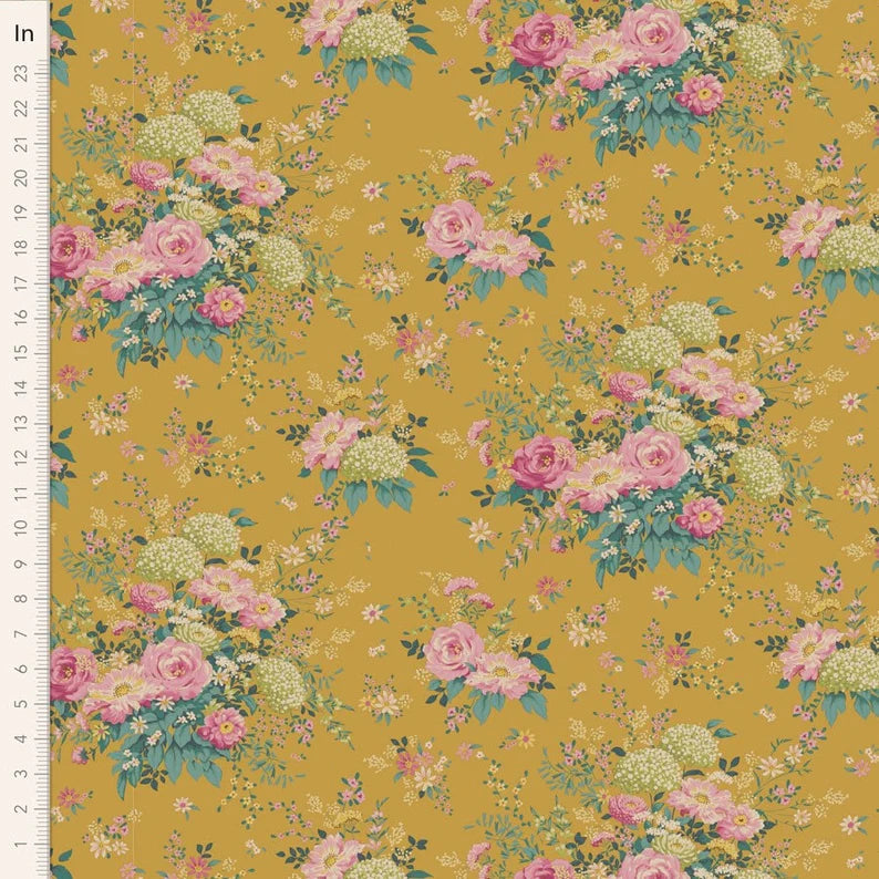 100% Cotton  by TILDA Wildgarden Mustard from The 'Chic Escape Collection'