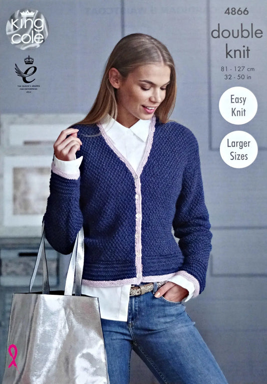 King Cole 4866 Ladies Cardigan and Waistcoat Includes Larger Sizes