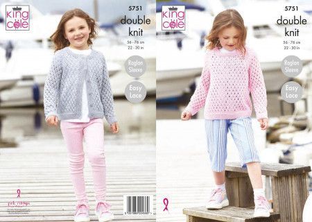 King Cole Easy Lace Jumper and Cardigan Children's 5751 Double Knitting