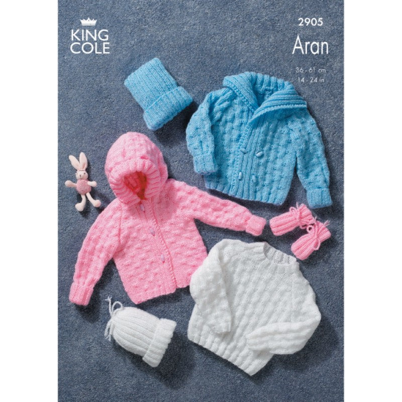 King Cole 2905 - Aran - Baby/Childrens Jacket, Cardigan, Hat and Mittens