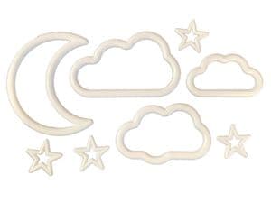 Macrame Shapes Cloud, Stars and Moon - White